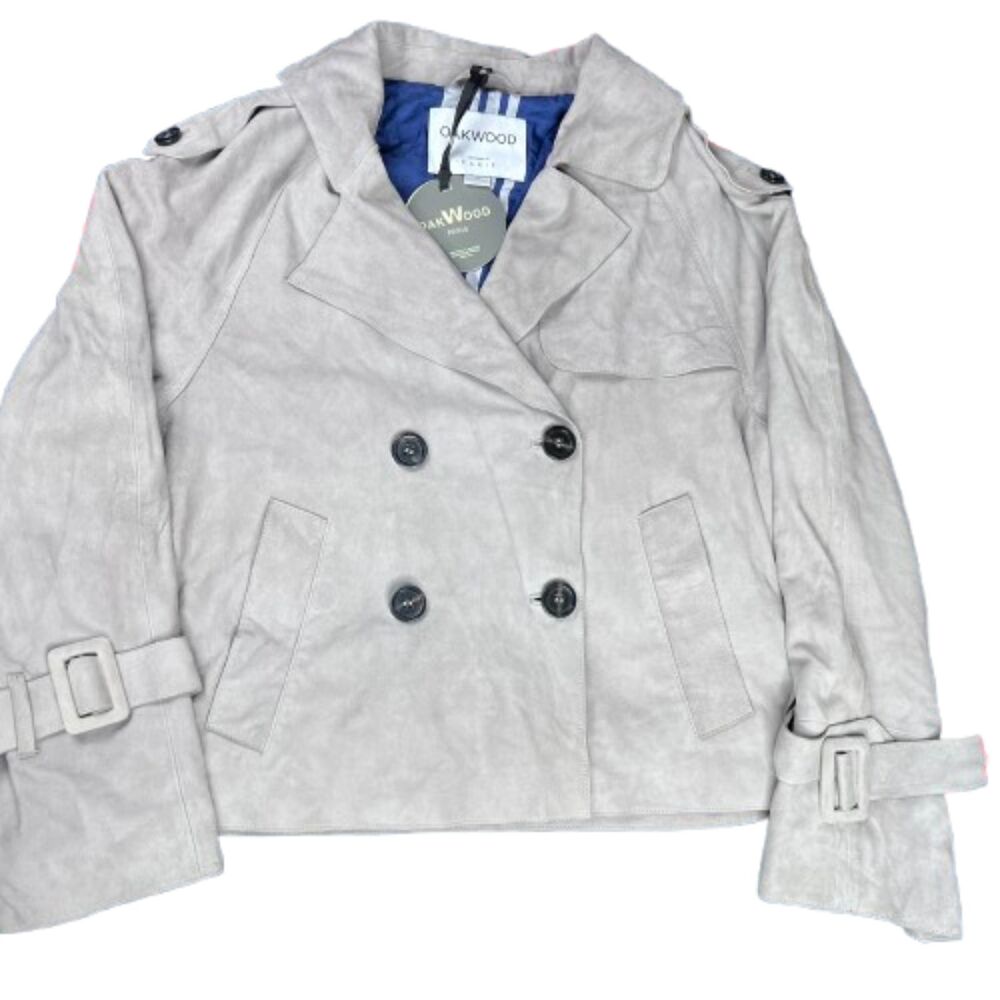 Oakwood NWT 100% Goat Suede Gray Trench Jacket Leather Paris Size XS